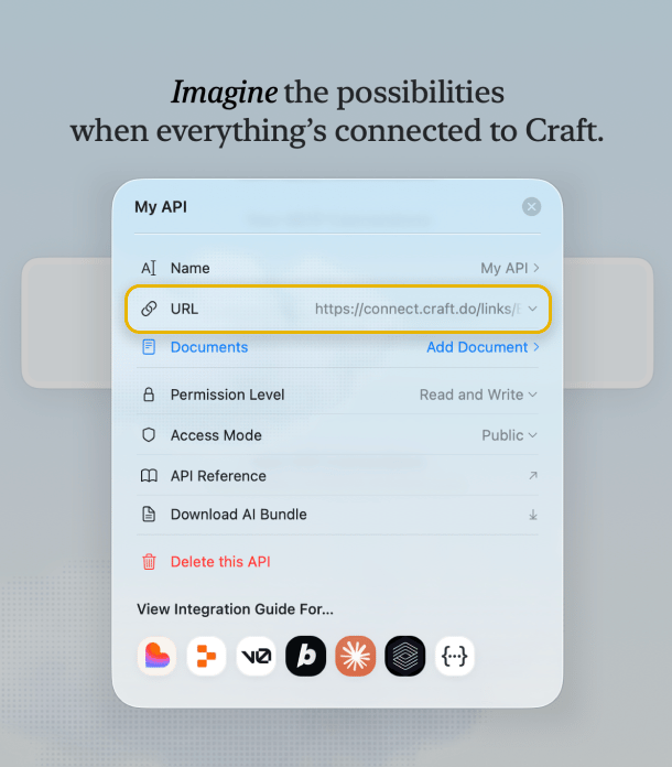 API URL displayed at the top