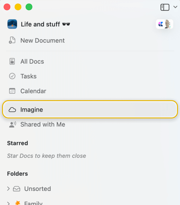 Click the “Imagine” tab in the sidebar