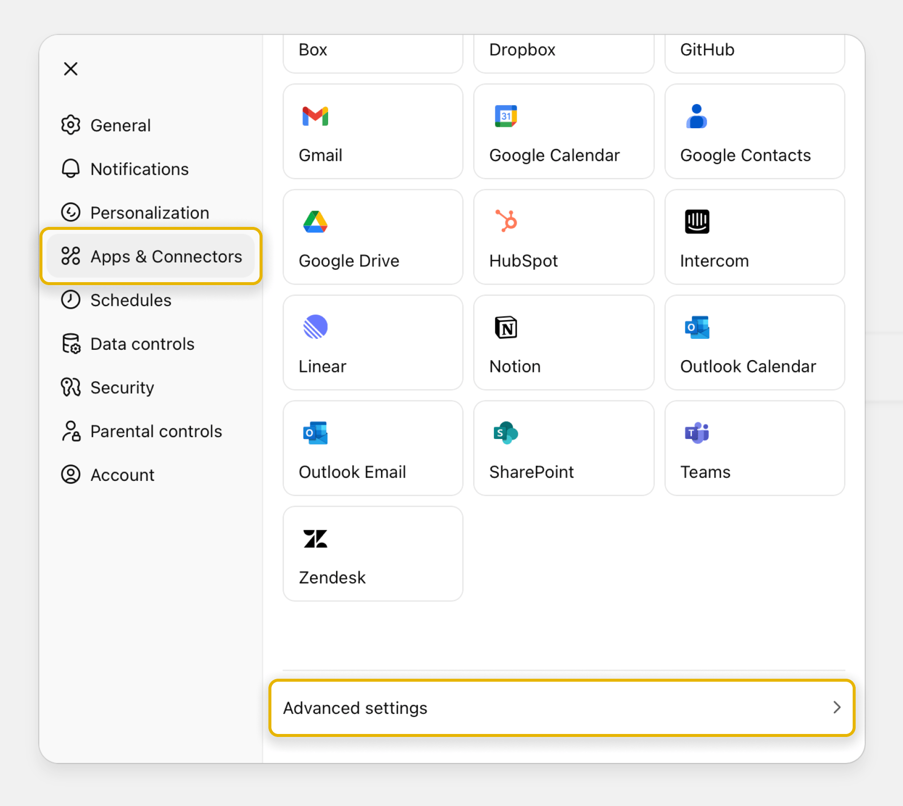 Select the Apps & Connectors section