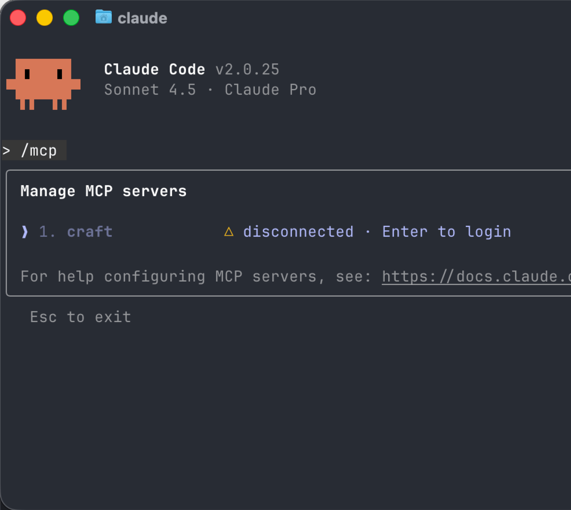Use the /mcp command in Claude Code