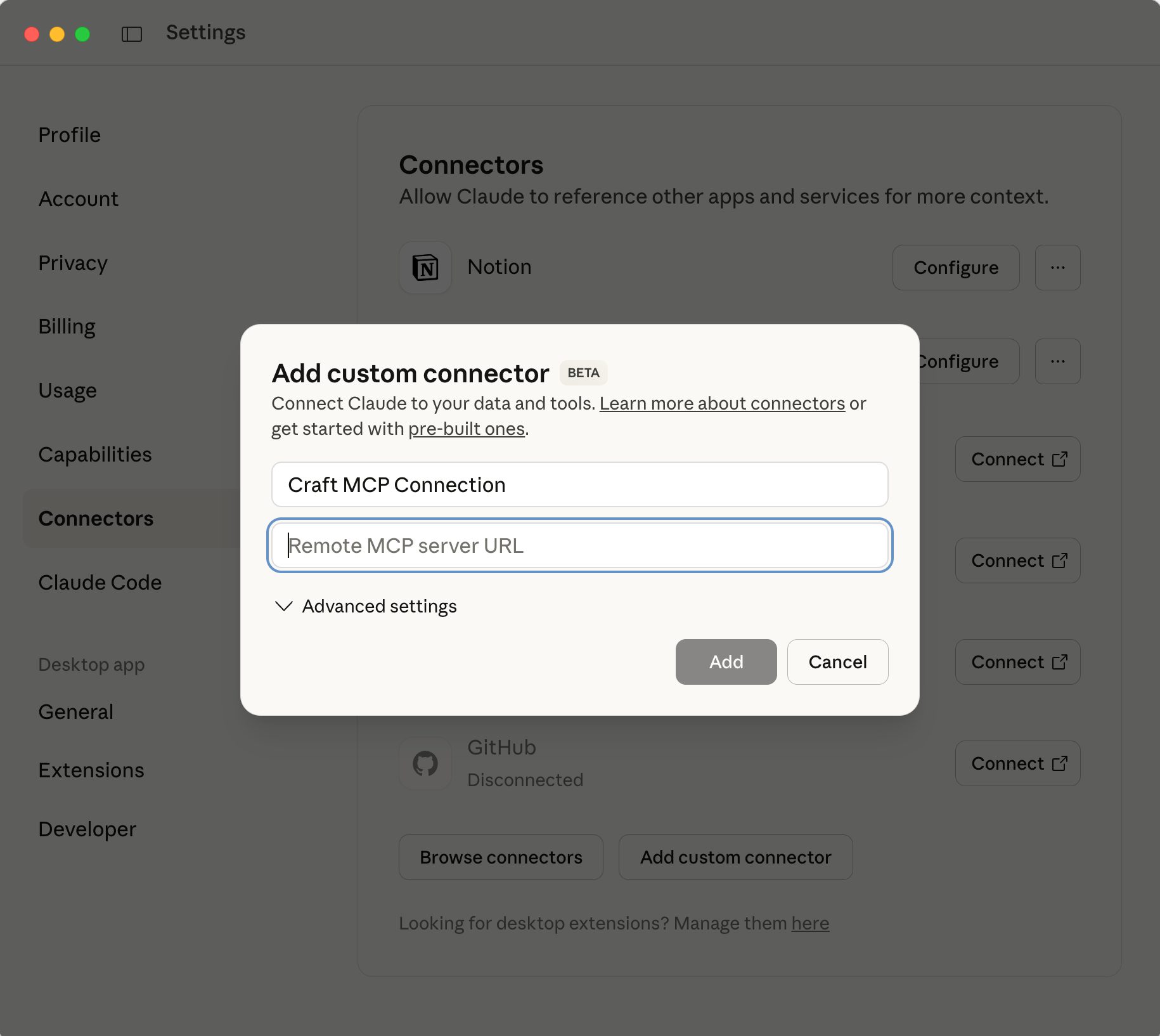 Add a new custom connector