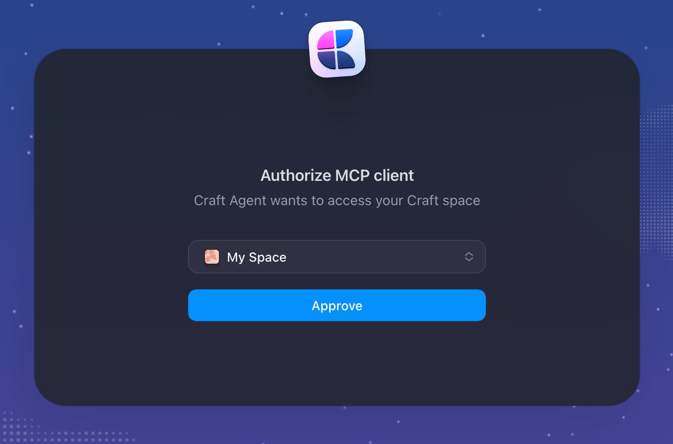 Authorize the MCP client to access your Craft space