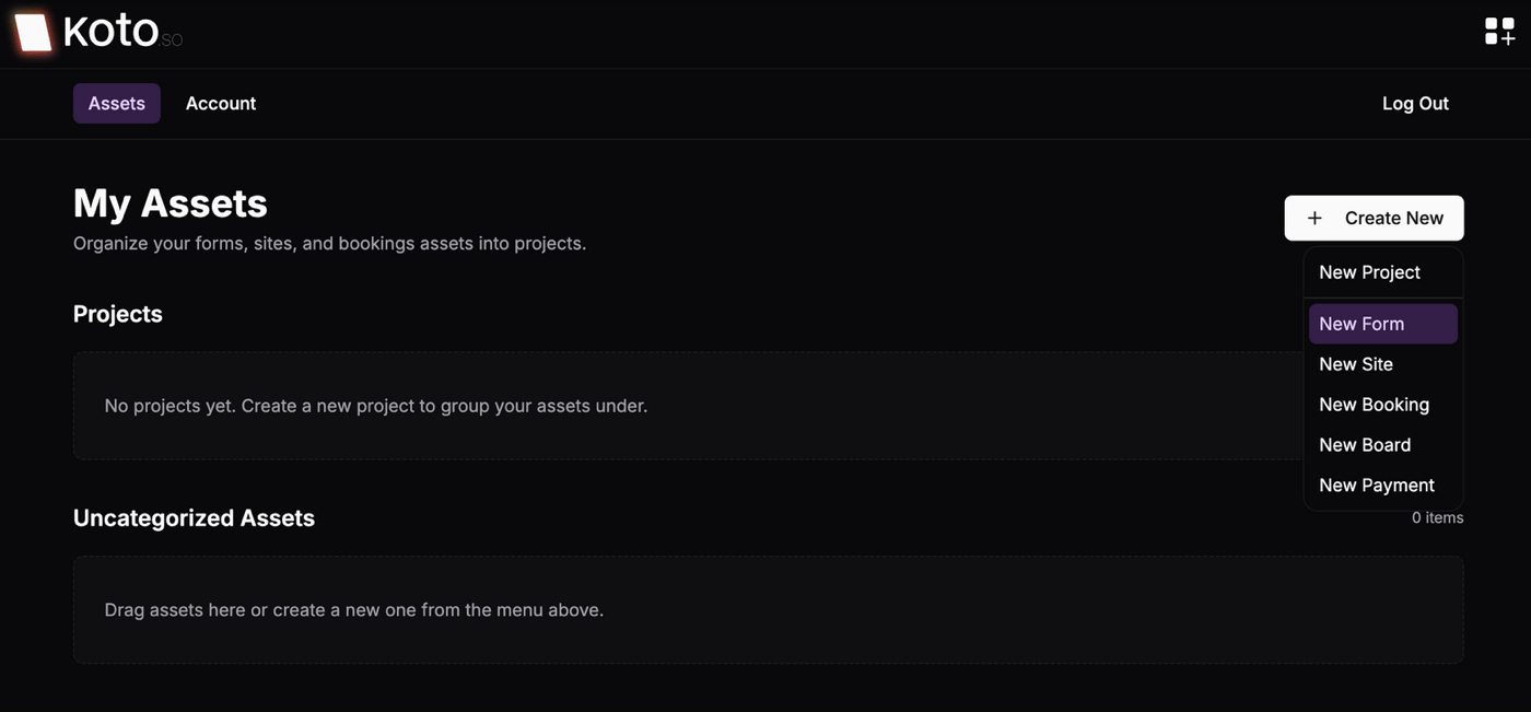 Creating a new form in Koto