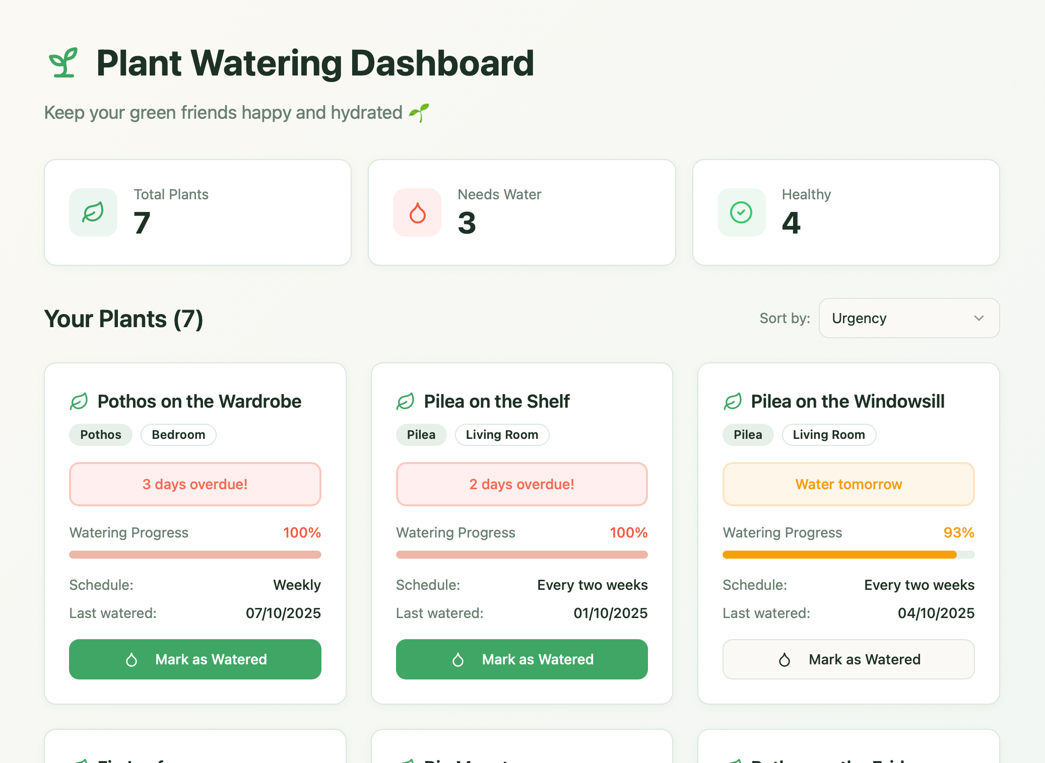 Plant Dashboard screenshot 2