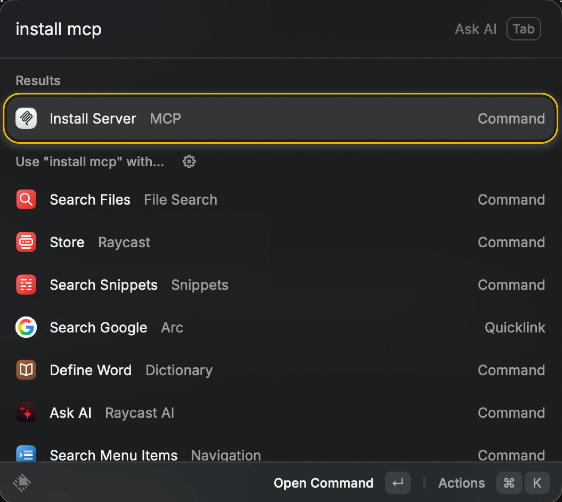 Open Raycast’s MCP Settings