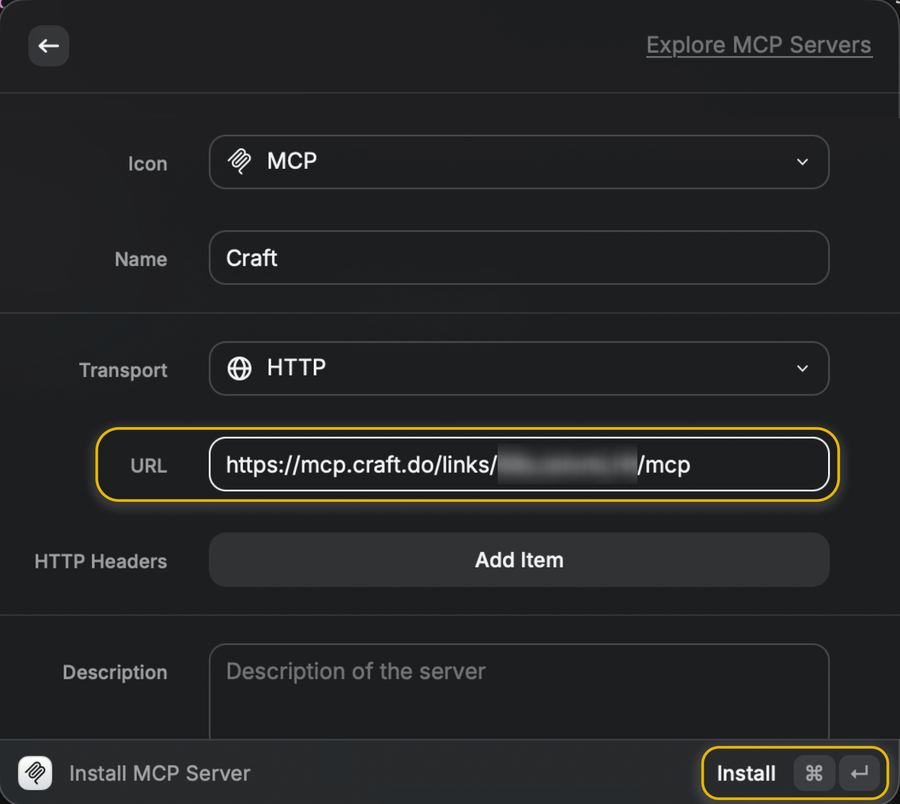 Configure the MCP Server URL and install the MCP server