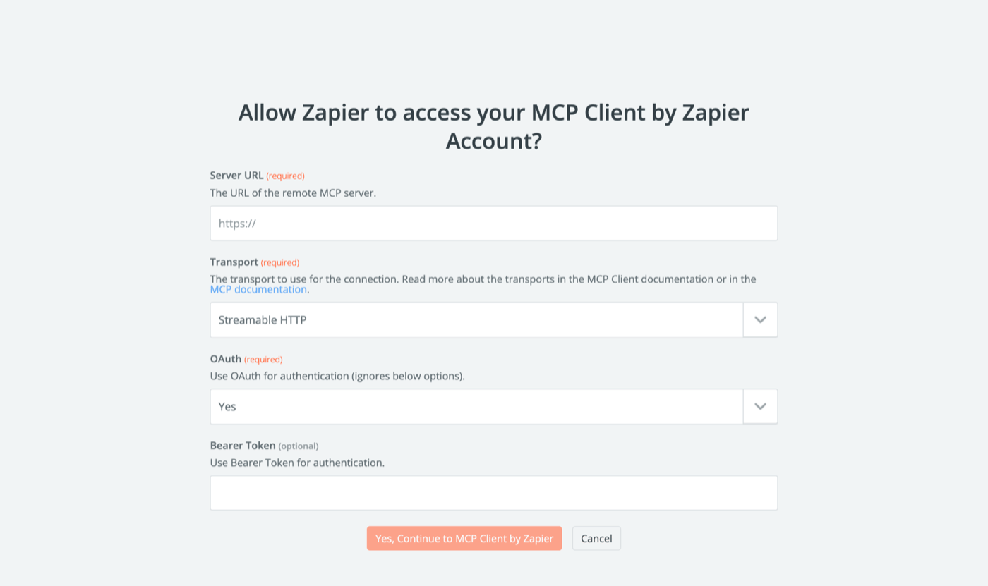 Configure MCP Client connection with Server URL