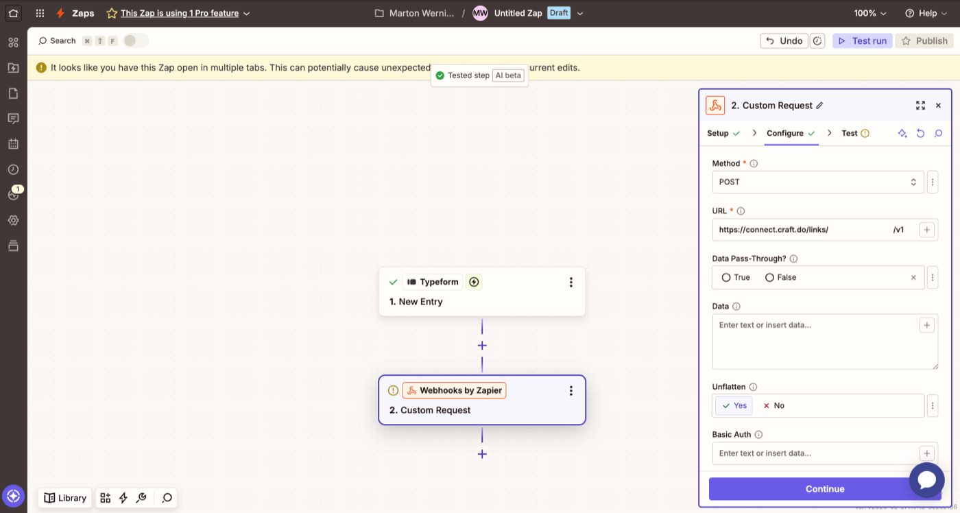 Configure the request URL, method and headers