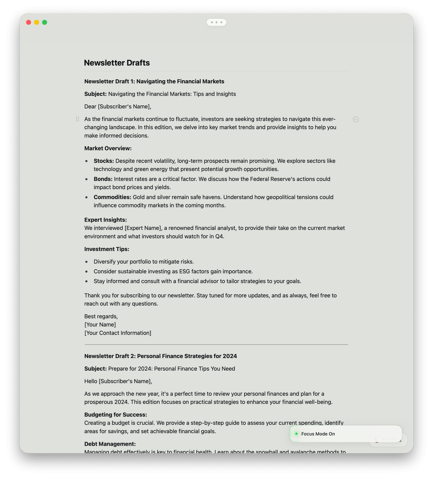 Article drafts