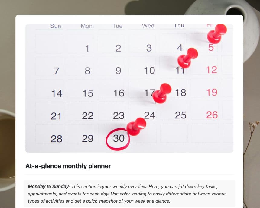 Craft Free Template: At-a-glance monthly planner