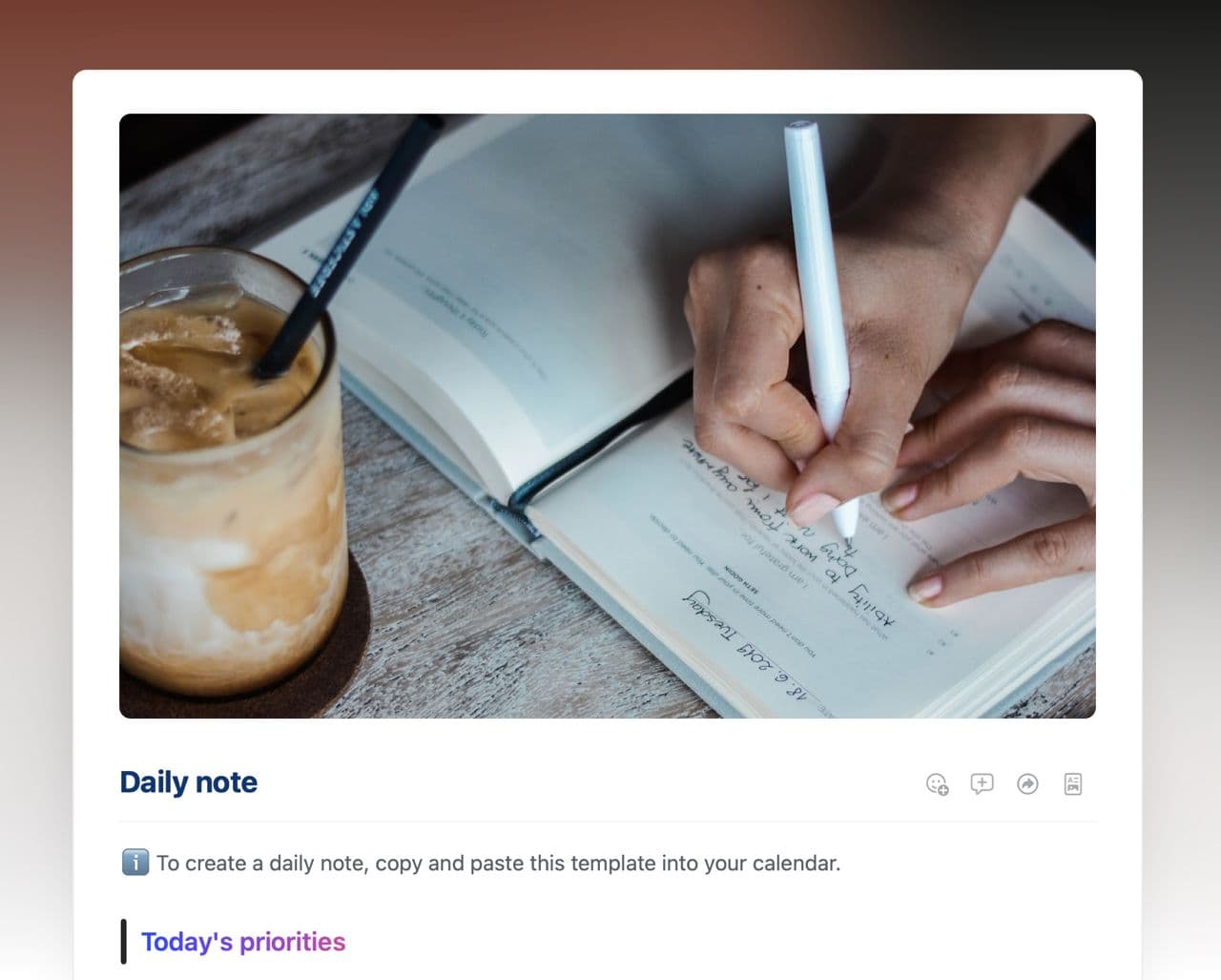 Daily note template in Craft