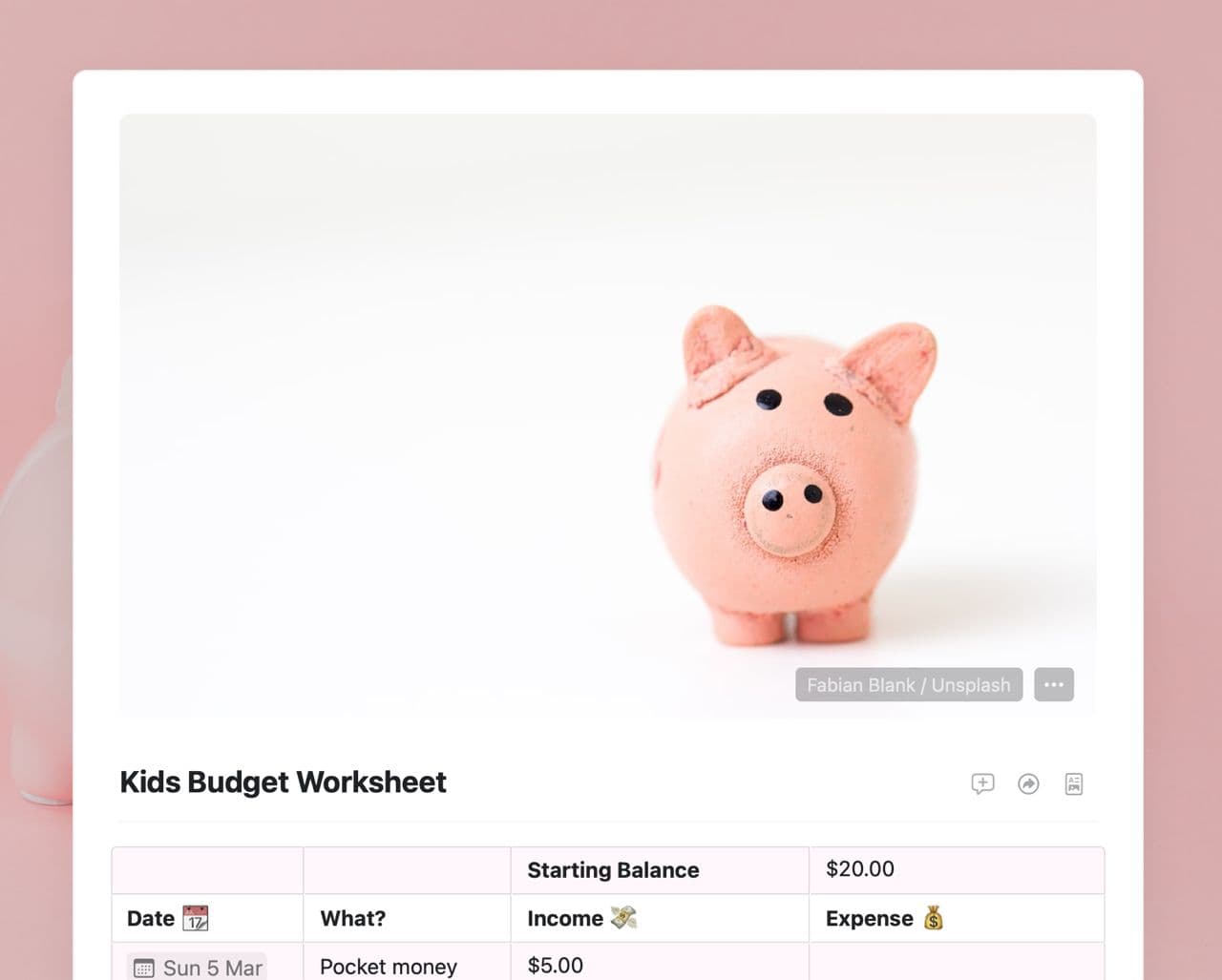 Craft Free Template: Kids Budget Worksheet