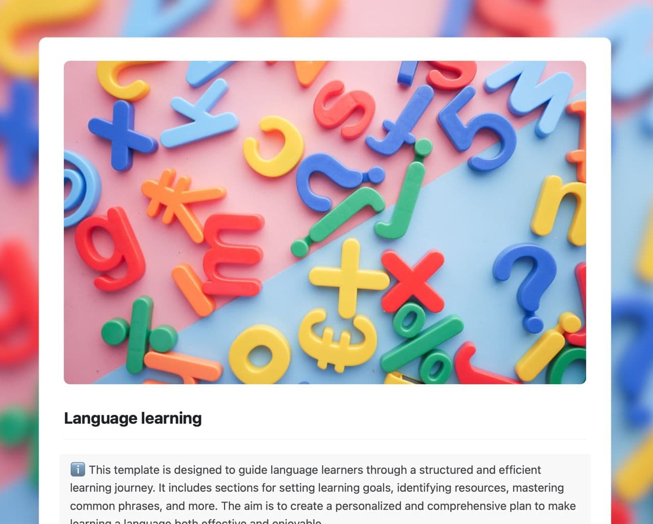 Craft Free Template: Language learning