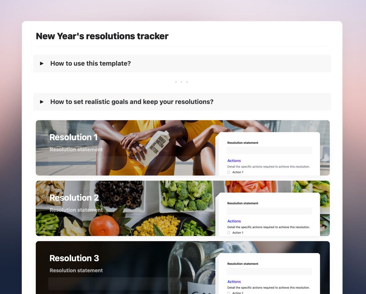 Craft Free Template: New Year's resolutions tracker