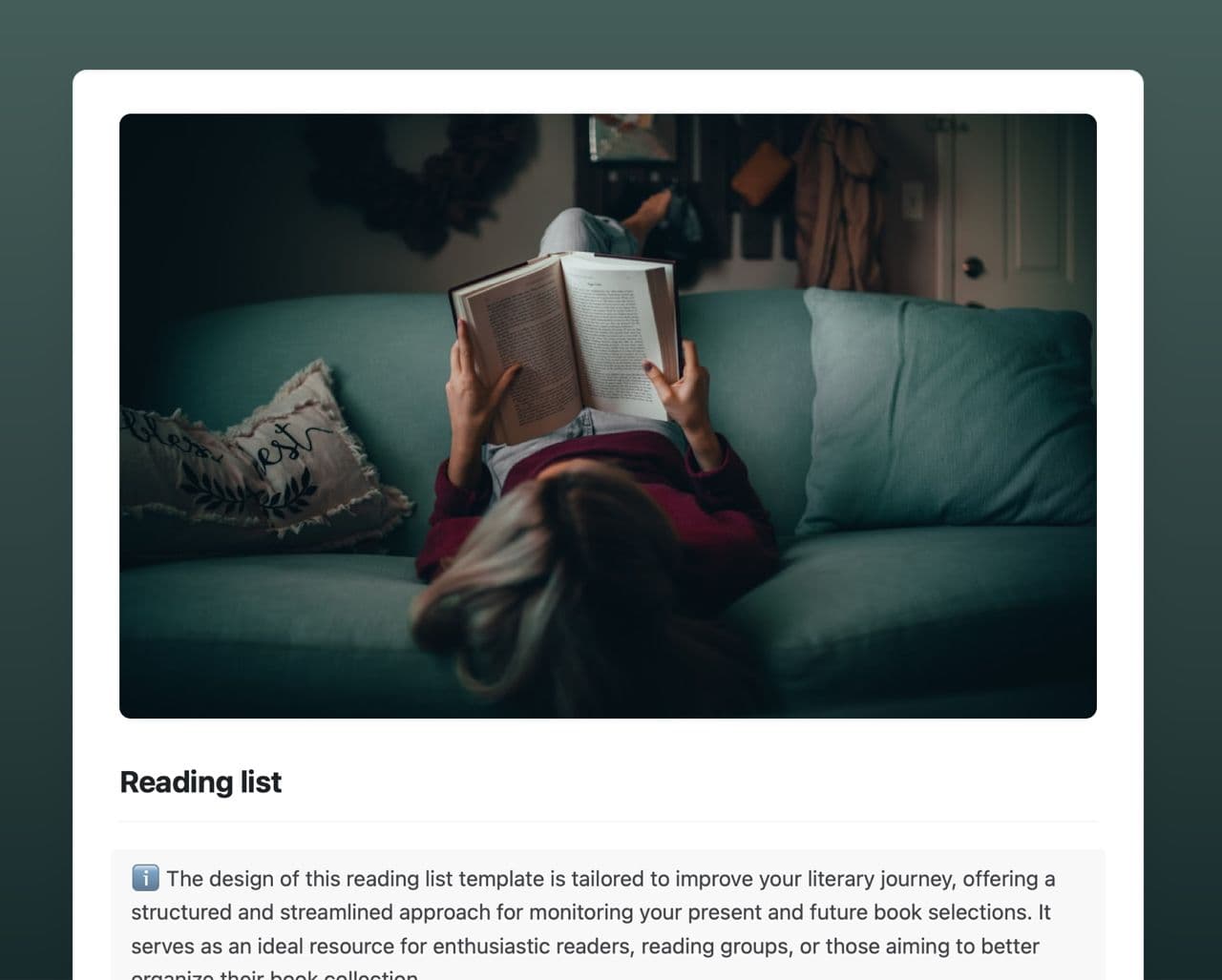 Craft Free Template: Reading list