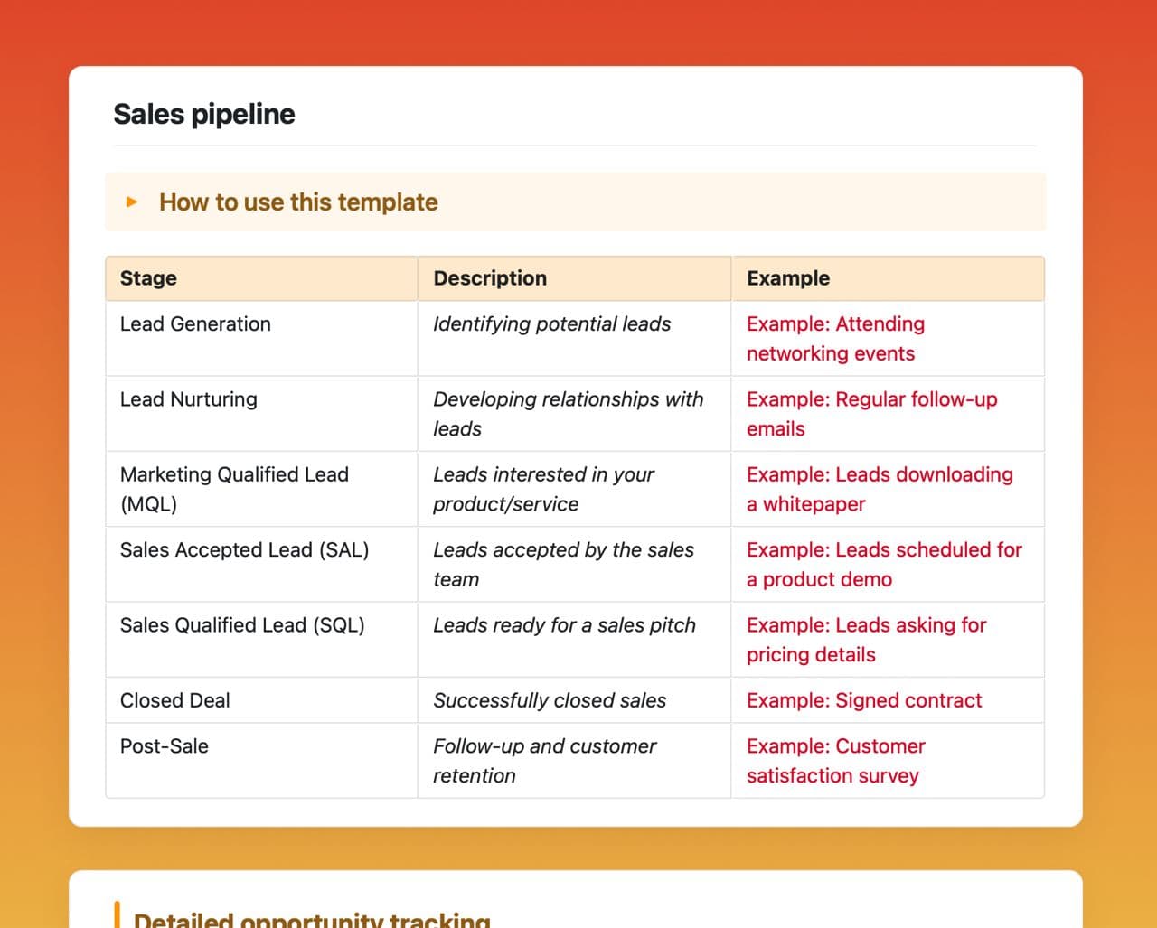 Craft Free Template: Sales pipeline