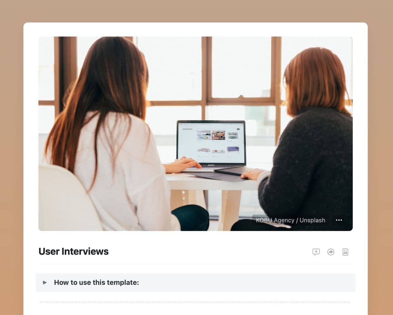 User Interviews template in Craft