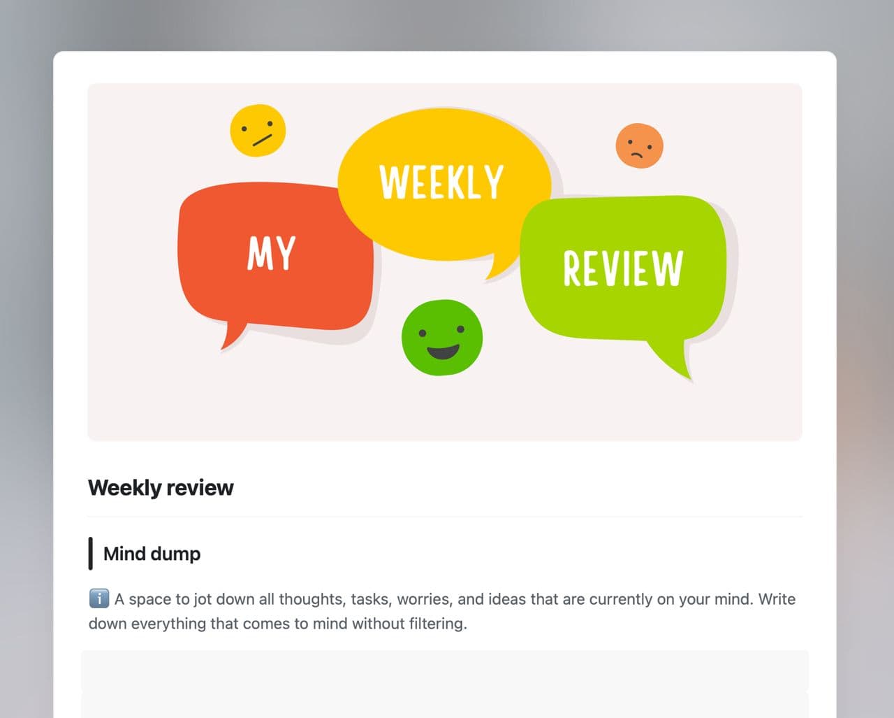 Weekly review template in Craft